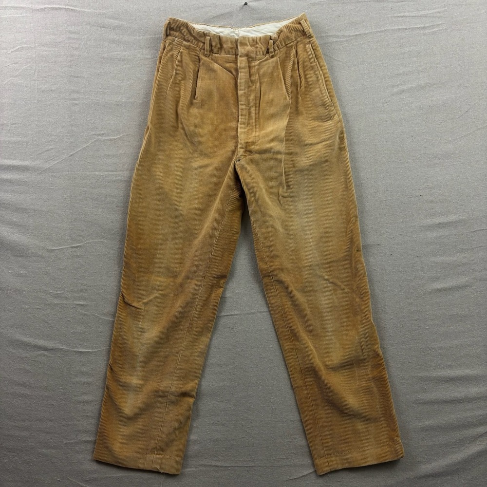Vintage Tan Wide‎ Wale Corduroy Pleated Pants Talon Zip Workwear 25x26.5